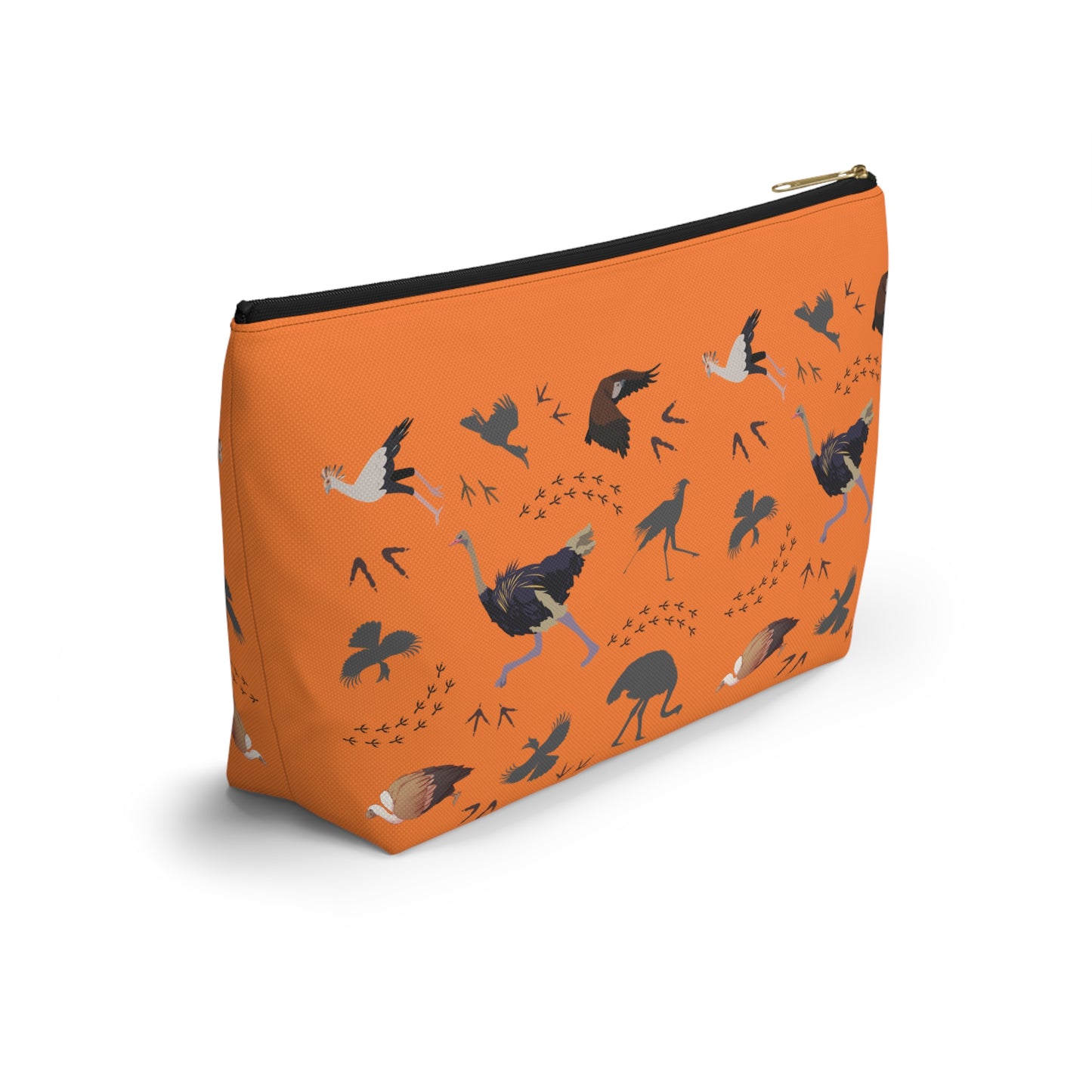 Safari Bird-Themed Accessory Pouch (Orange) for Nature Lovers, Travel Toiletry Bag, Organizer, Gift for Birdwatchers, Wildlife Enthusiasts