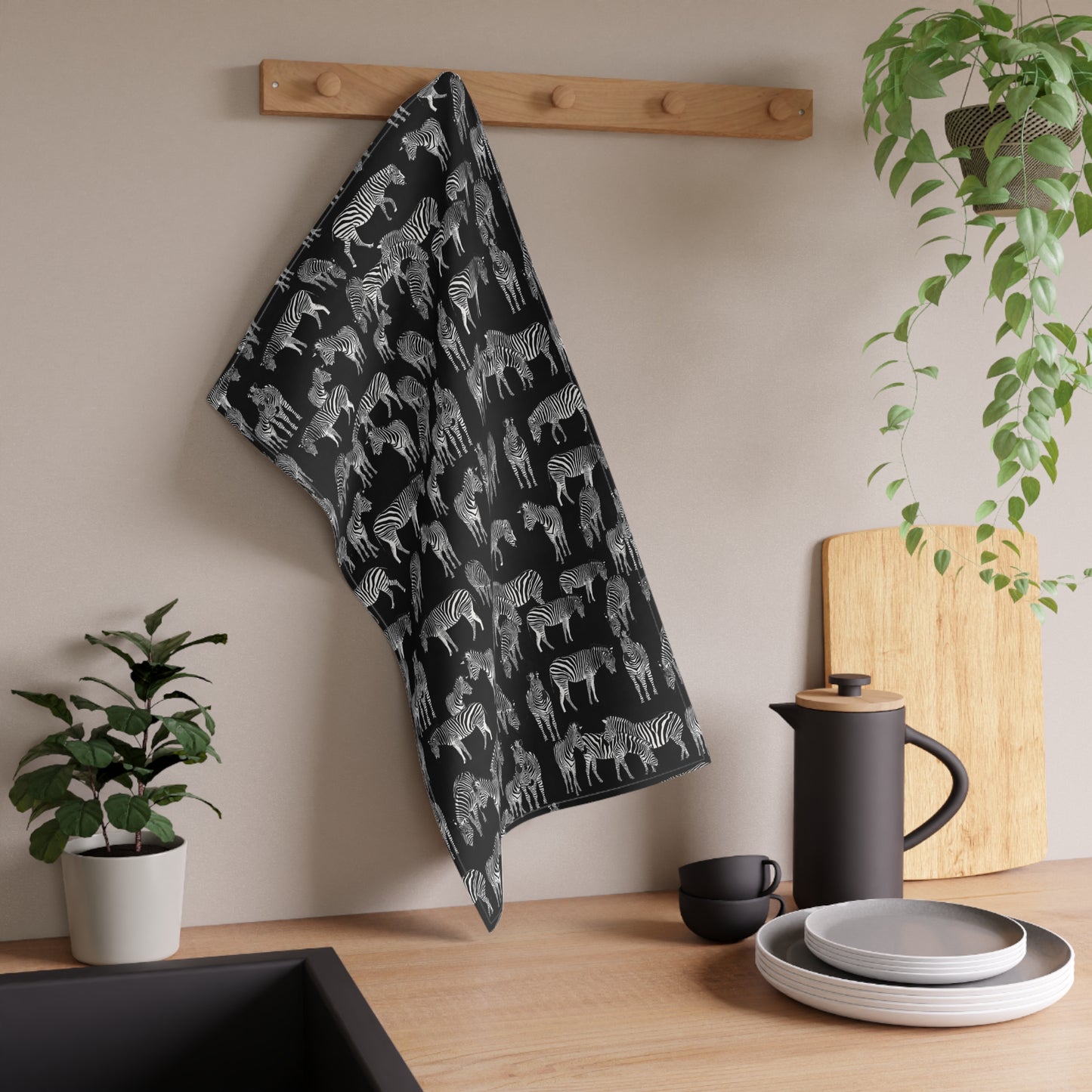 Charming Zebra Herd Print Tea Towels (Black), Rustic Kitchen Decor, Gift for Animal Lovers, Boho Kitchen Accessories