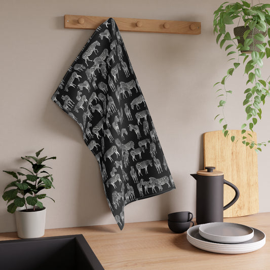 Charming Zebra Herd Print Tea Towels (Black), Rustic Kitchen Decor, Gift for Animal Lovers, Boho Kitchen Accessories