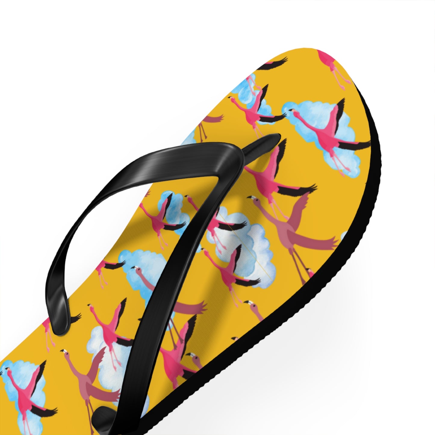 Flying Flamingo Print Flip Flops (Yellow), Summer Sandals, Beach Footwear, Vacation Essentials, Gift for Nature Lovers, Cute Outdoor Wear