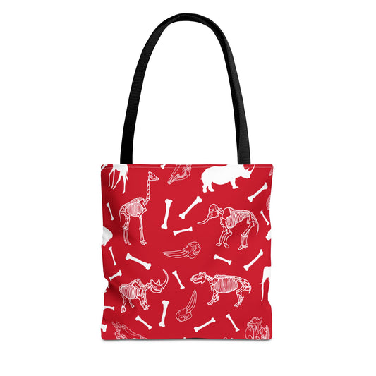 Whimsical Animal Skeletons Tote Bag (Red), Perfect for Animal Lovers, Halloween, Eco-Friendly Bag, Gift for Pet Owners, Shopping Bag, Halloween Gift