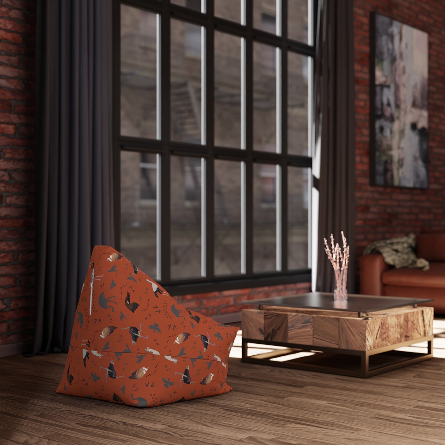 Bean Bag Chair Cover - Safari Bird Pattern (Tsavo Dust)