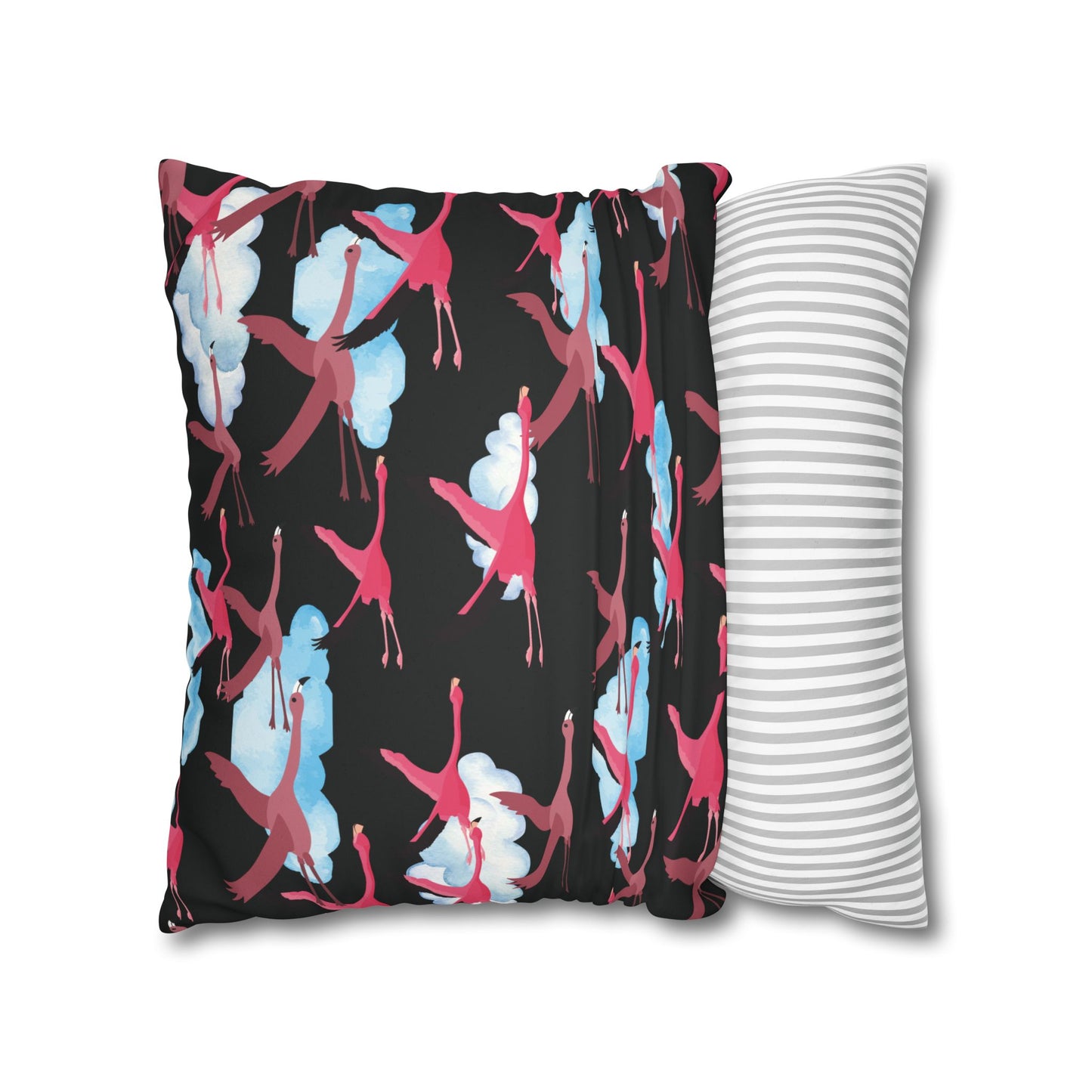 Flying Flamingo Lux Faux Suede Pillow Cover (Black) – 18" x 18" & 20" x 20"