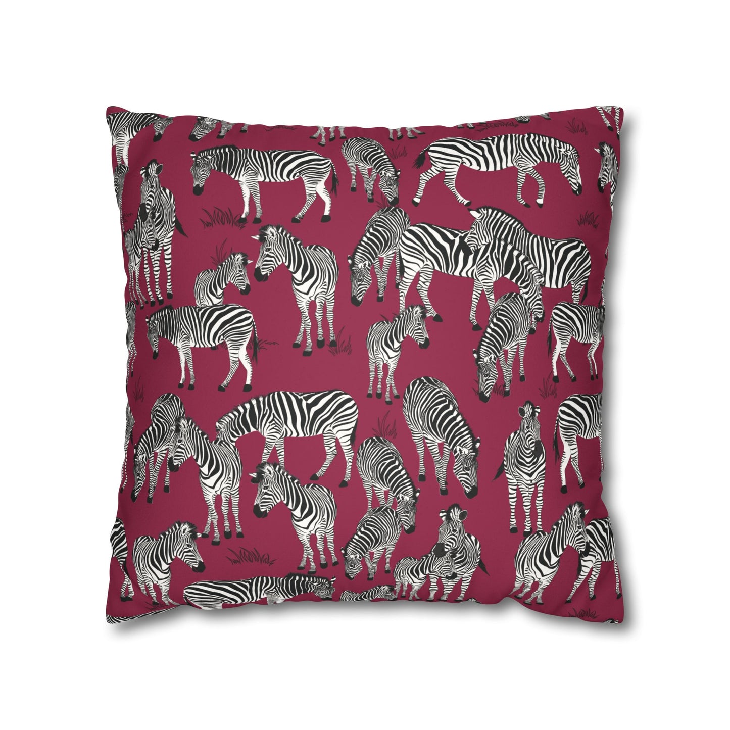 Zebra Herd Lux Faux Suede Throw Pillow Cover – 18" x 18" & 20" x 20" (Crimson Berry)