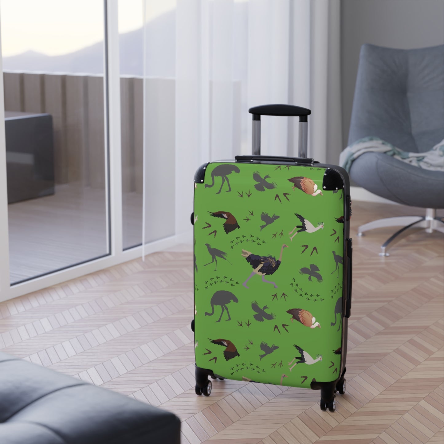 Safari Bird Travel Suitcase with Airplane Design, Luggage for Travelers, Custom Travel Bag, Vacation Essentials, Chic Carry-On