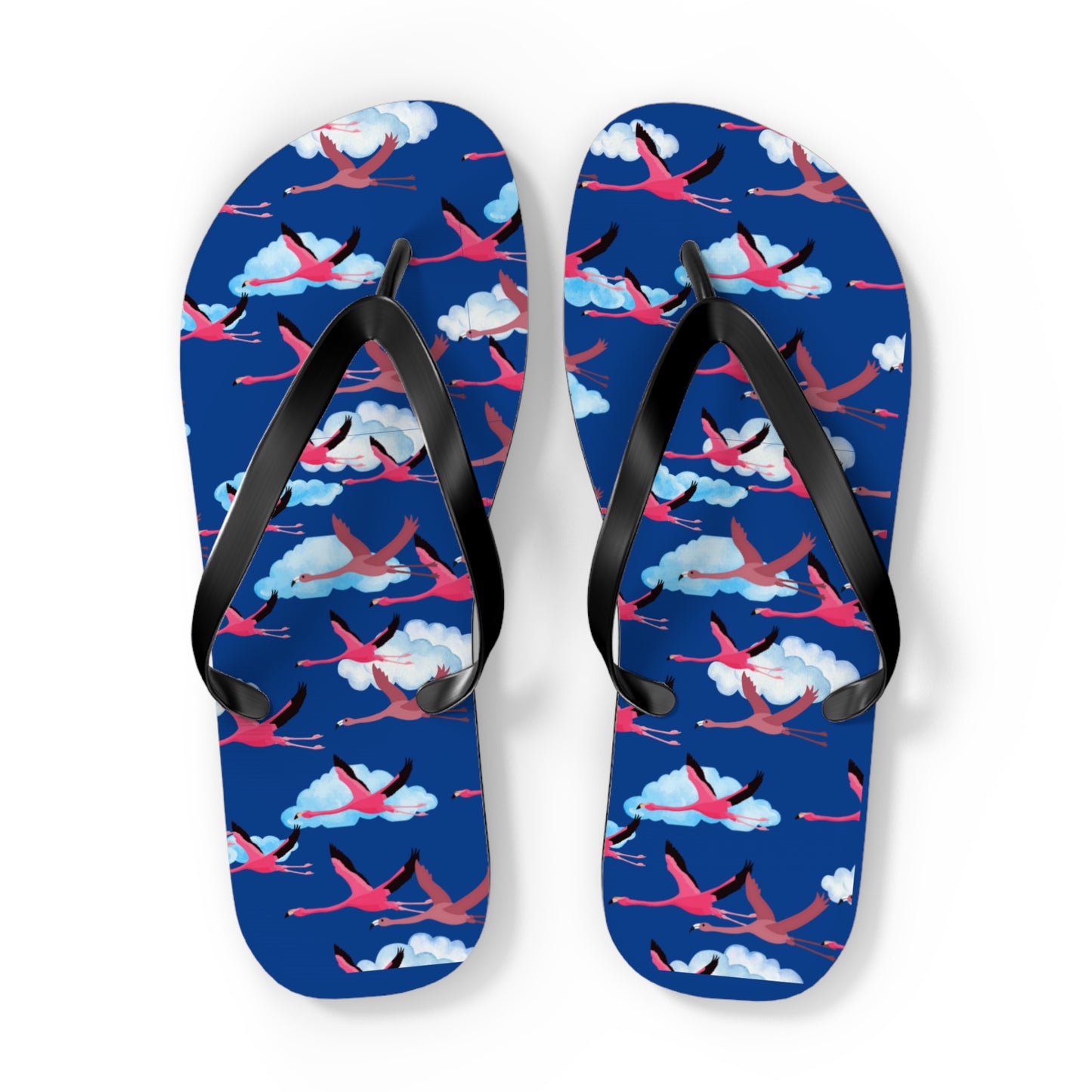 Flying Flamingo Print Flip Flops (Blue), Summer Sandals, Beach Footwear, Vacation Essentials, Gift for Nature Lovers, Cute Outdoor Wear