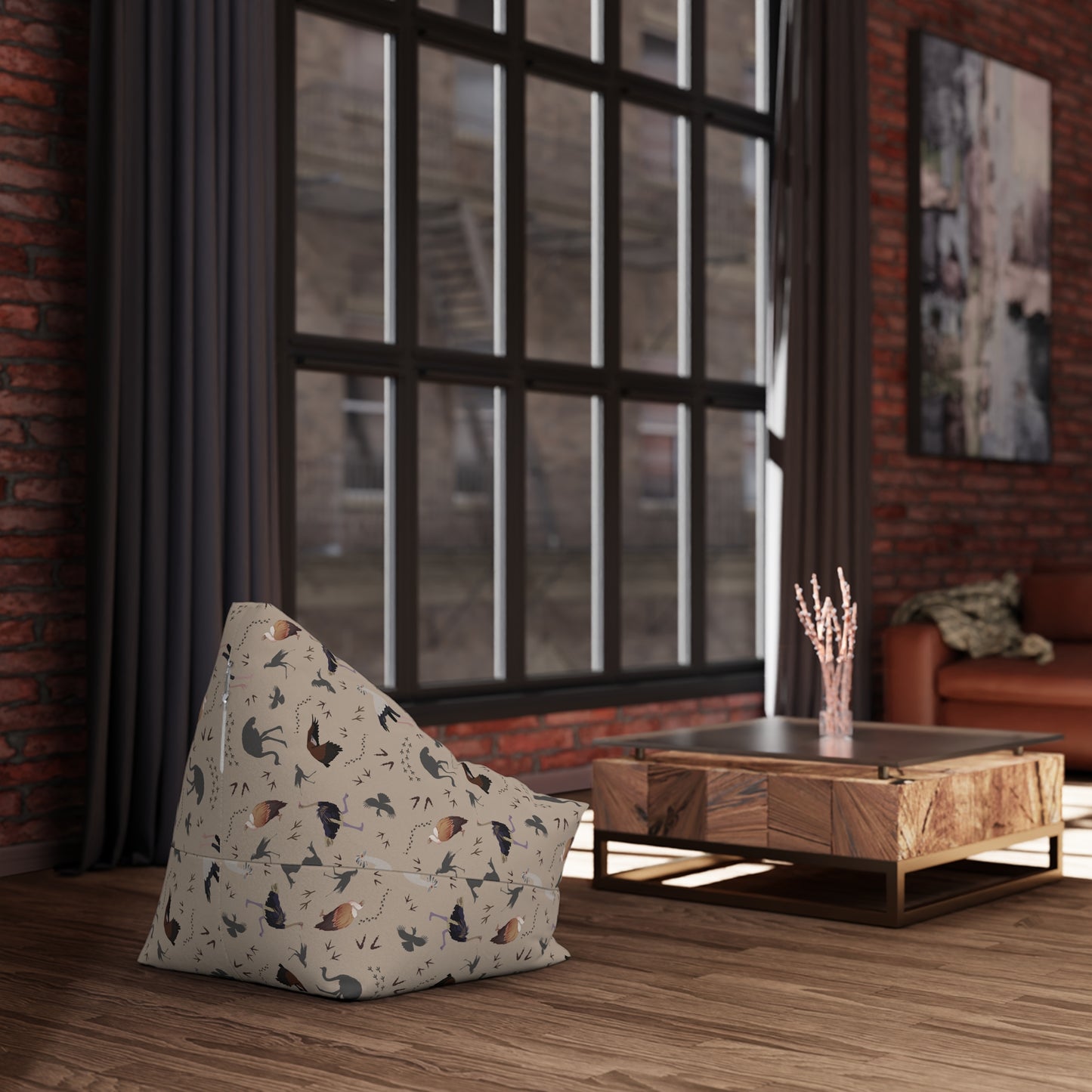 Bean Bag Chair Cover - Safari Bird Pattern (Blush Clayt)