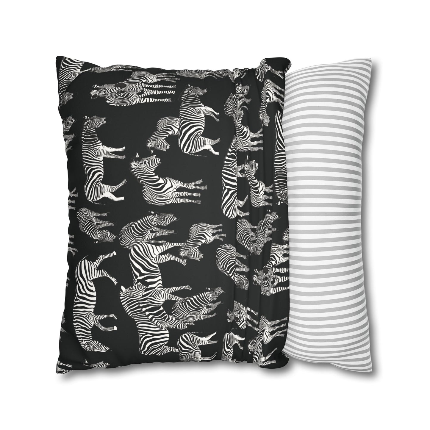 Zebra Herd Lux Faux Suede Throw Pillow Cover – 18" x 18" & 20" x 20" (Black)