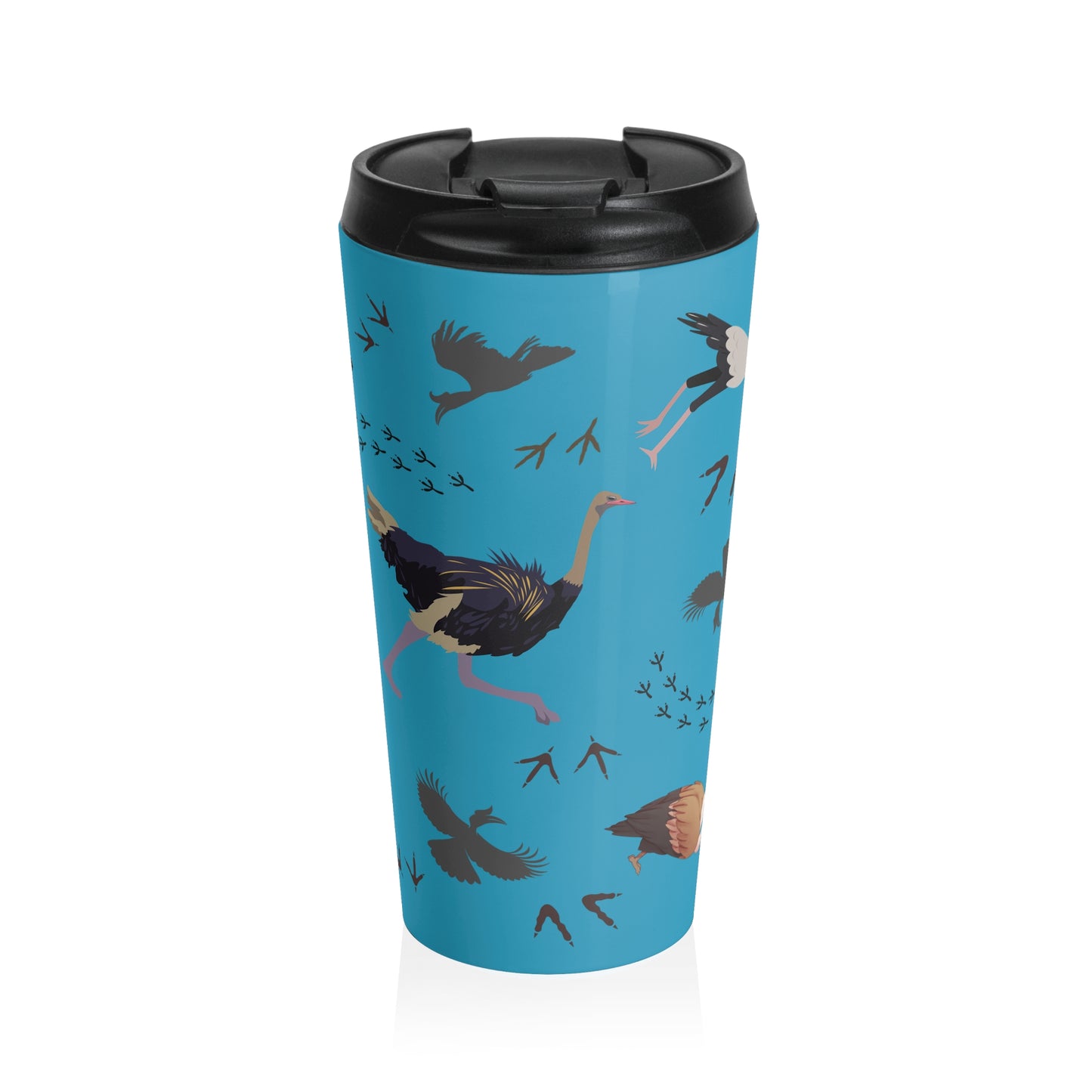 Safari Bird Pattern Stainless Steel Travel Mug (Turquoise), Bird Lover Gift, Coffee Cup for Outdoor Adventures, Animal Prints, Eco-Friendly Travel Accessory