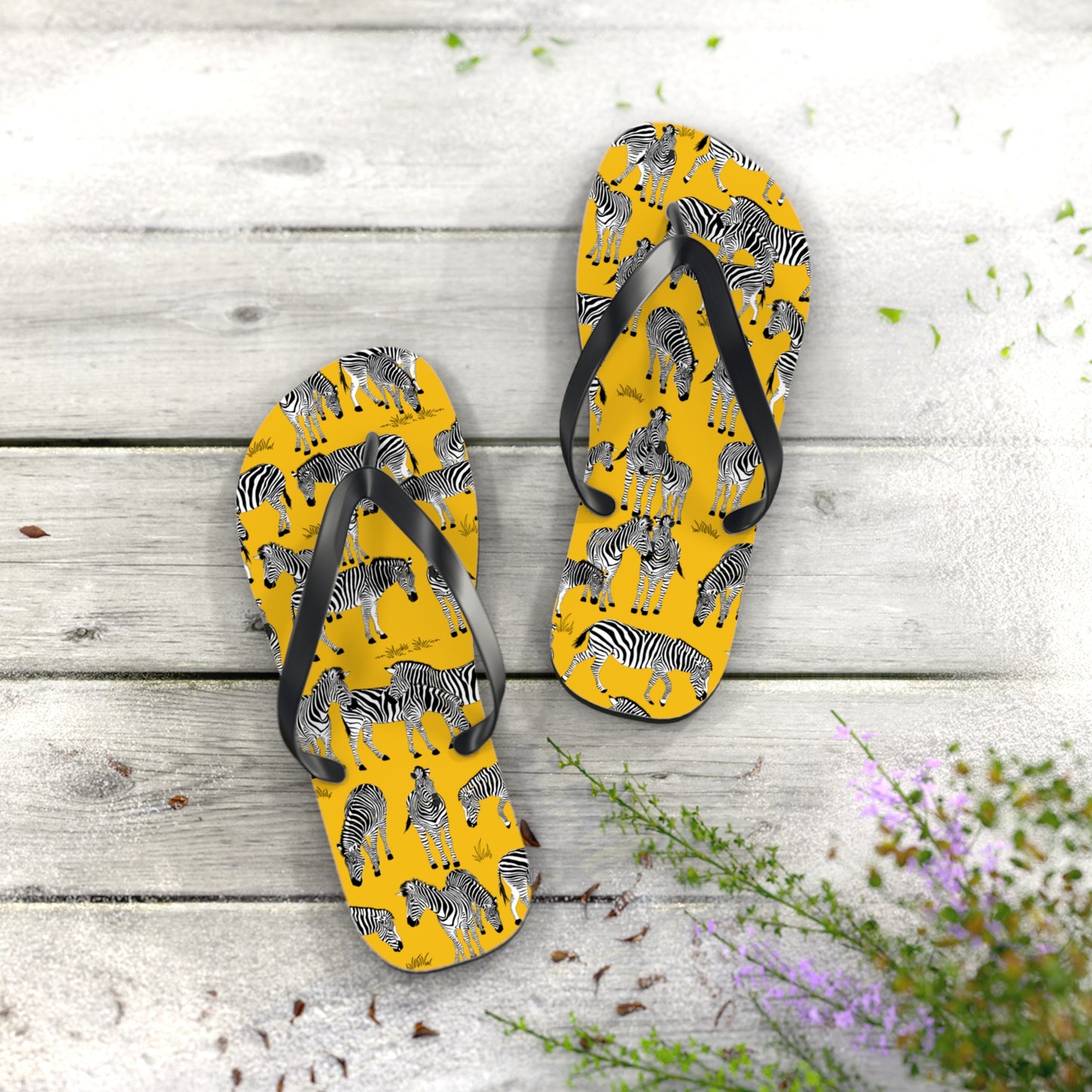 Zebra Print Flip Flops (Yellow), Summer Sandals, Beach Footwear, Vacation Essentials, Gift for Nature Lovers, Cute Outdoor Wear