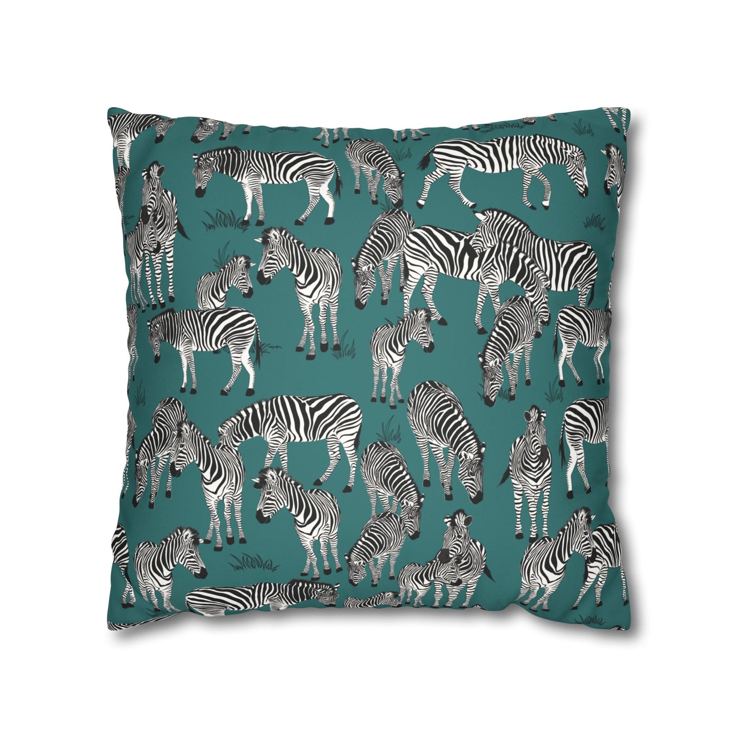 Zebra Herd Lux Faux Suede Throw Pillow Cover – 18" x 18" & 20" x 20" (Jade Sea)