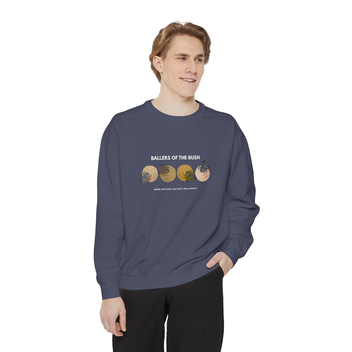 Rolling Dung Beetle Design Sweatshirt, Cozy Unisex Pullover, Perfect for Nature Lovers, Gifts for Biologists, Casual Layering Piece