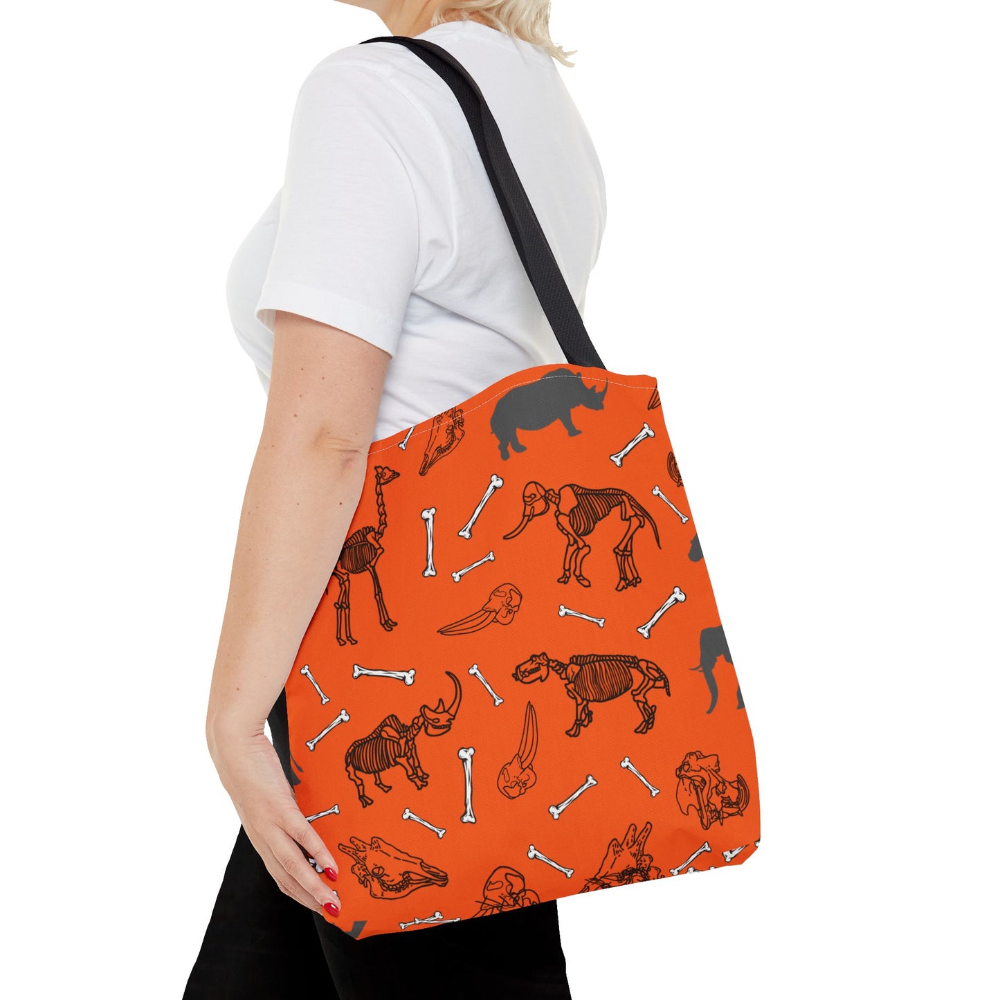 Whimsical Herbivore Animal Skeletons Tote Bag (Orange), Perfect for Animal Lovers, Halloween, Eco-Friendly Bag, Gift for Pet Owners, Shopping Bag, Halloween Gift
