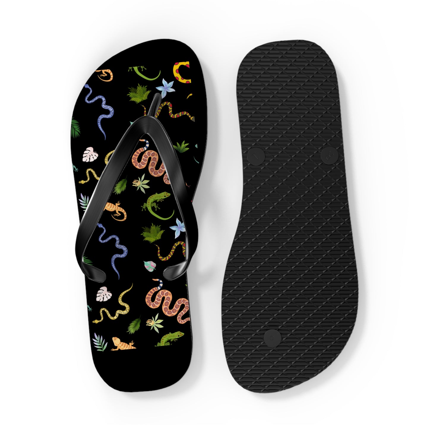 Dancing Reptile Print Flip Flops, Summer Sandals, Beach Footwear, Vacation Essentials, Gift for Nature Lovers, Cute Outdoor Wear