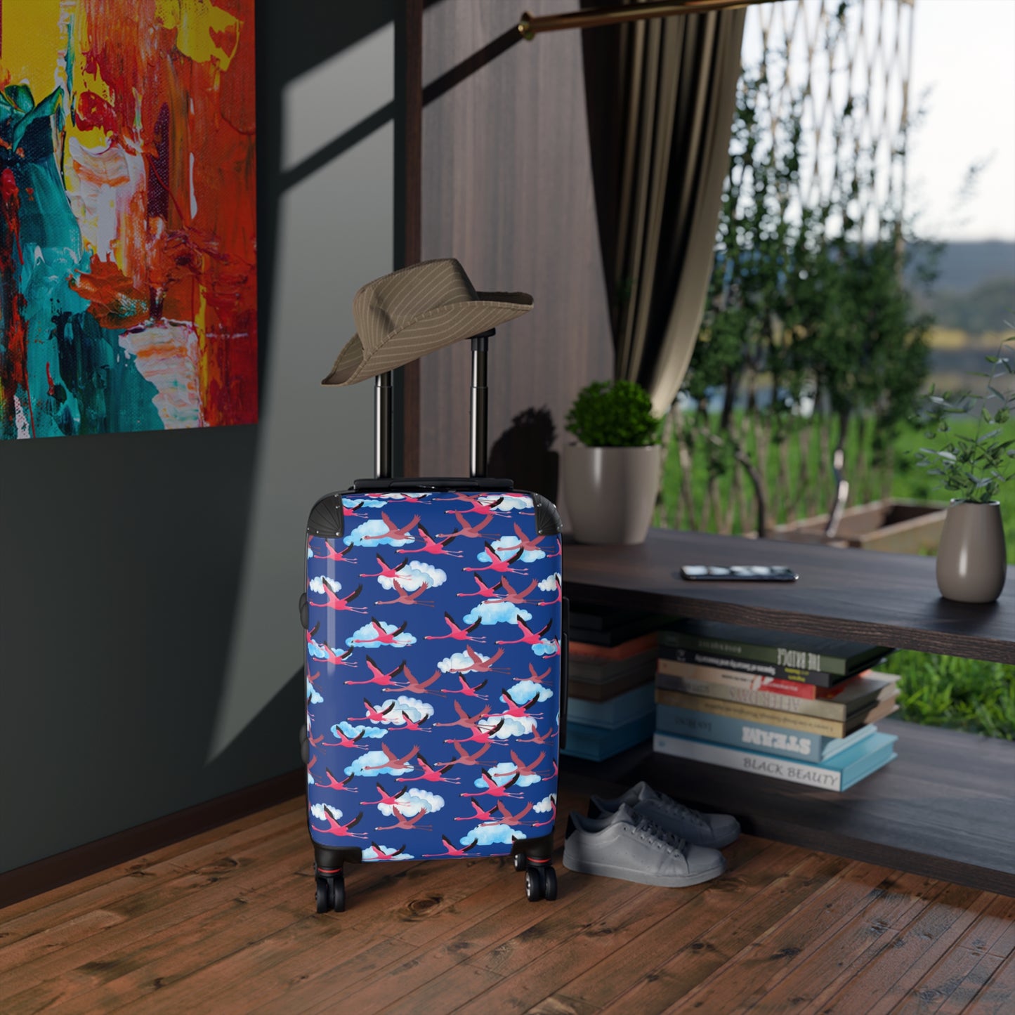 Stylish Flying Flamingo Travel Suitcase with Airplane Design, Luggage for Travelers, Custom Travel Bag, Vacation Essentials, Chic Carry-On