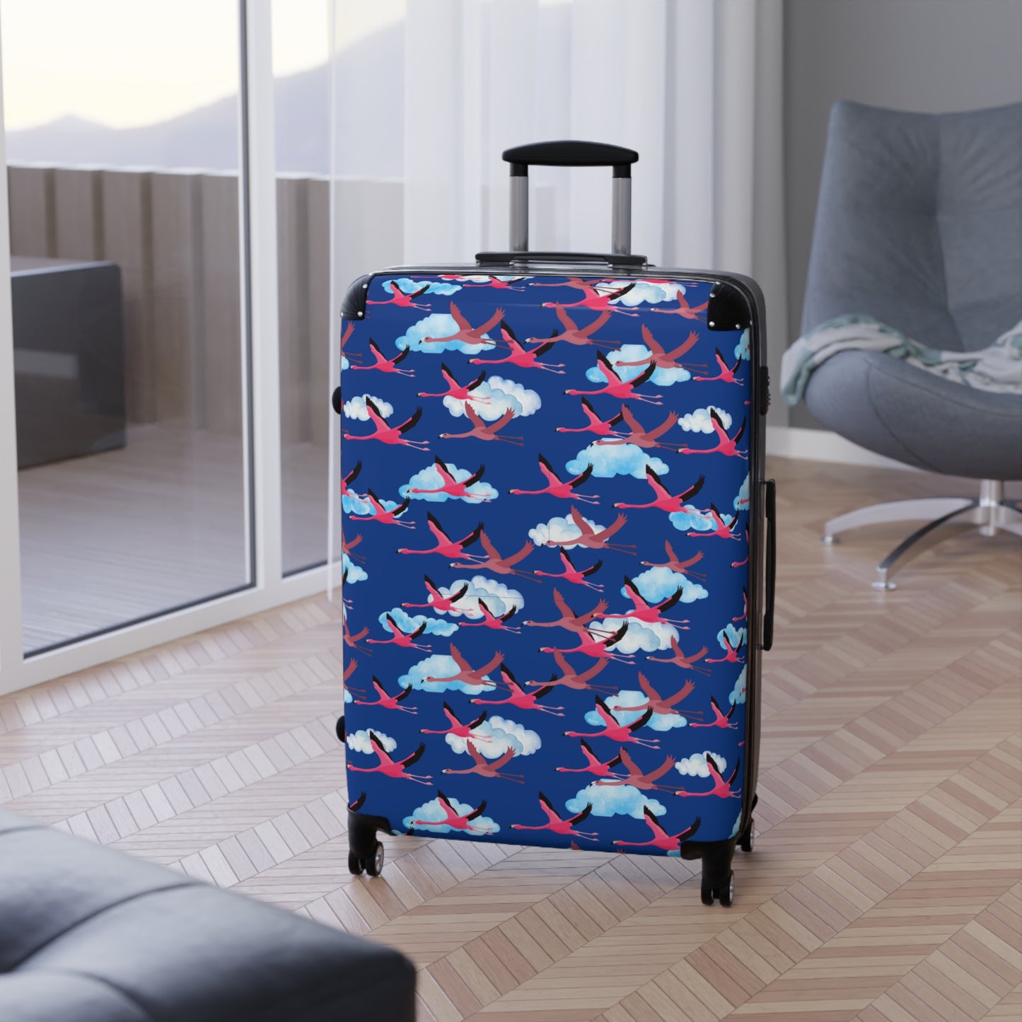 Stylish Flying Flamingo Travel Suitcase with Airplane Design, Luggage for Travelers, Custom Travel Bag, Vacation Essentials, Chic Carry-On