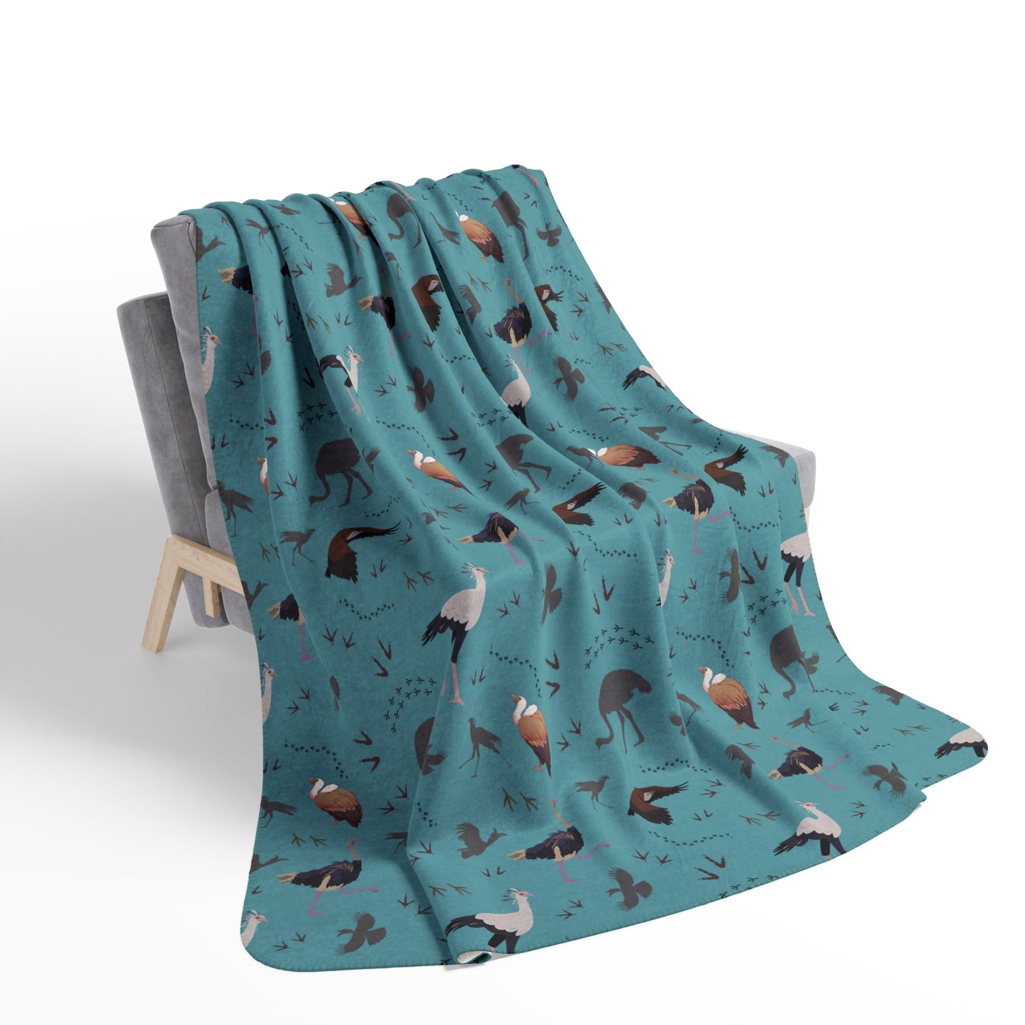Safari Bird Fleece Sherpa Blanket (Teal)