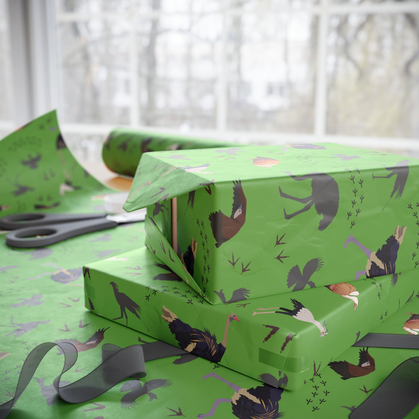 Whimsical Safari Bird Wrapping Paper (Green)