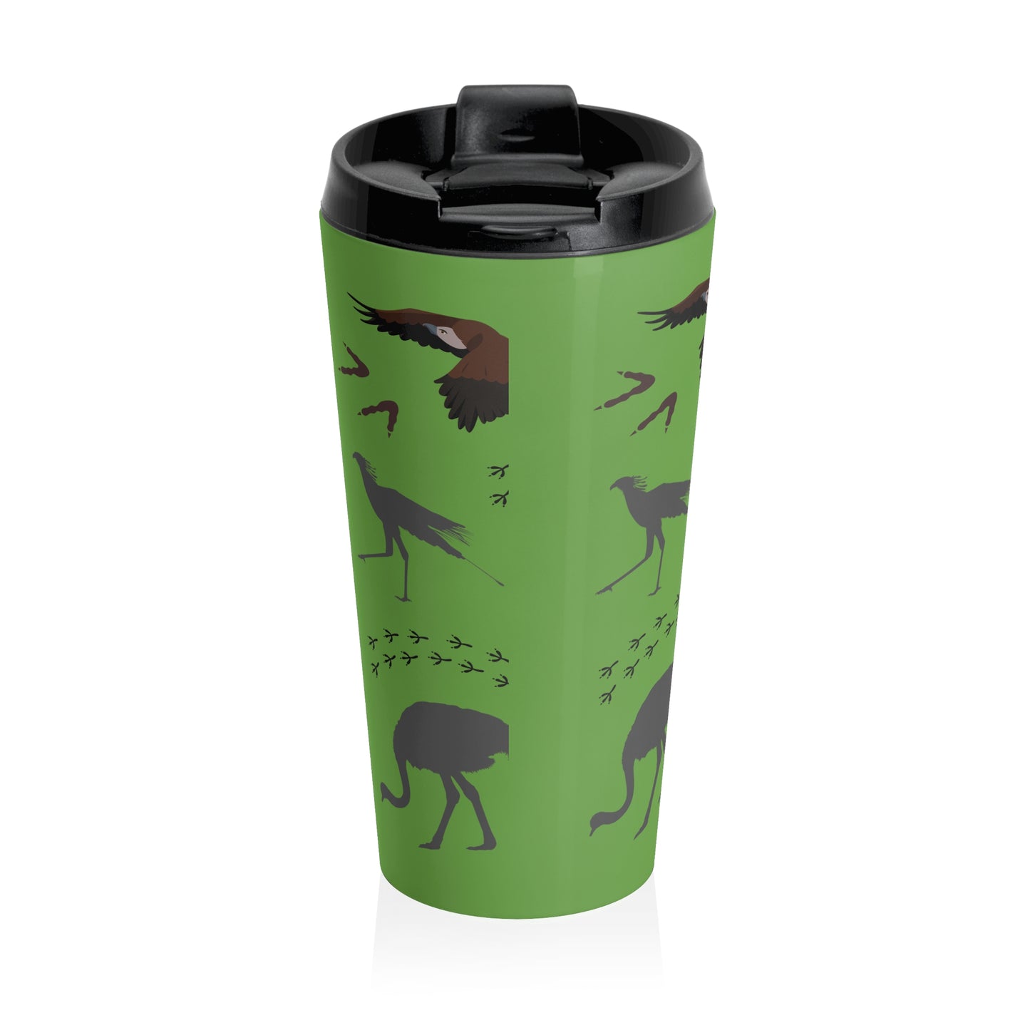 Safari Bird Pattern Stainless Steel Travel Mug (Green), Bird Lover Gift, Coffee Cup for Outdoor Adventures, Animal Prints, Eco-Friendly Travel Accessory