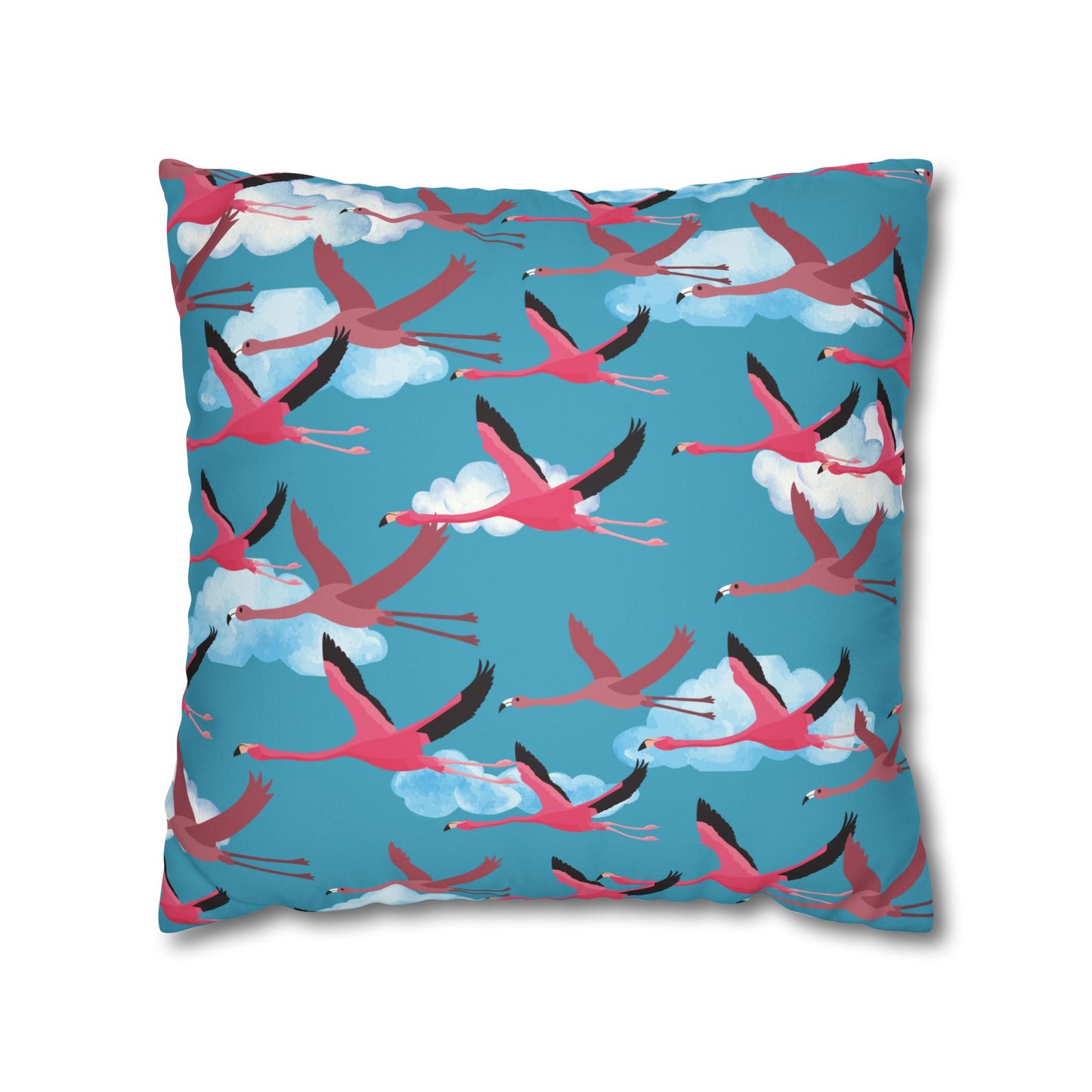 Flying Flamingo Lux Faux Suede Pillow Cover (Blue Sky) – 18" x 18" & 20" x 20"