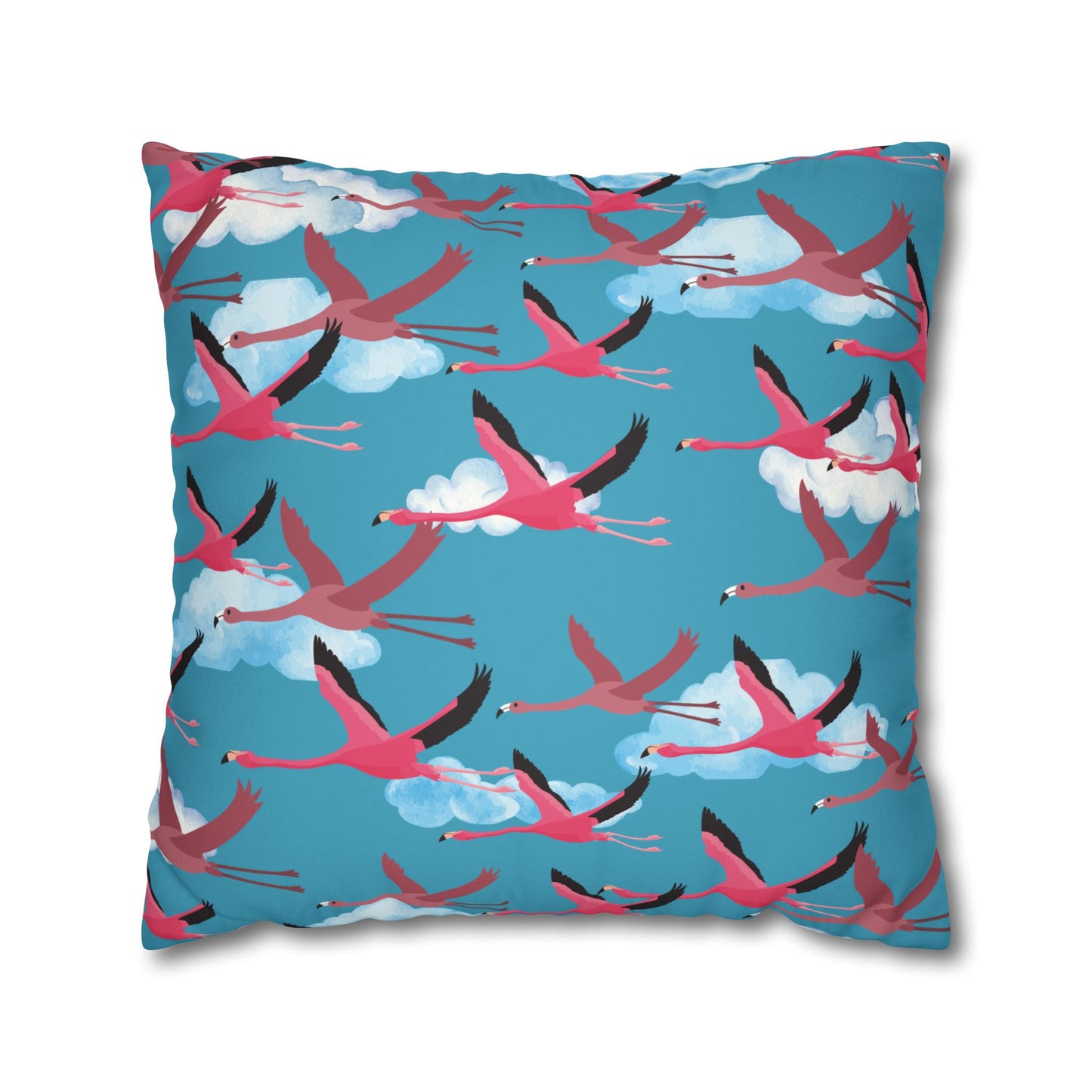 Flying Flamingo Lux Faux Suede Pillow Cover (Blue Sky) – 18" x 18" & 20" x 20"