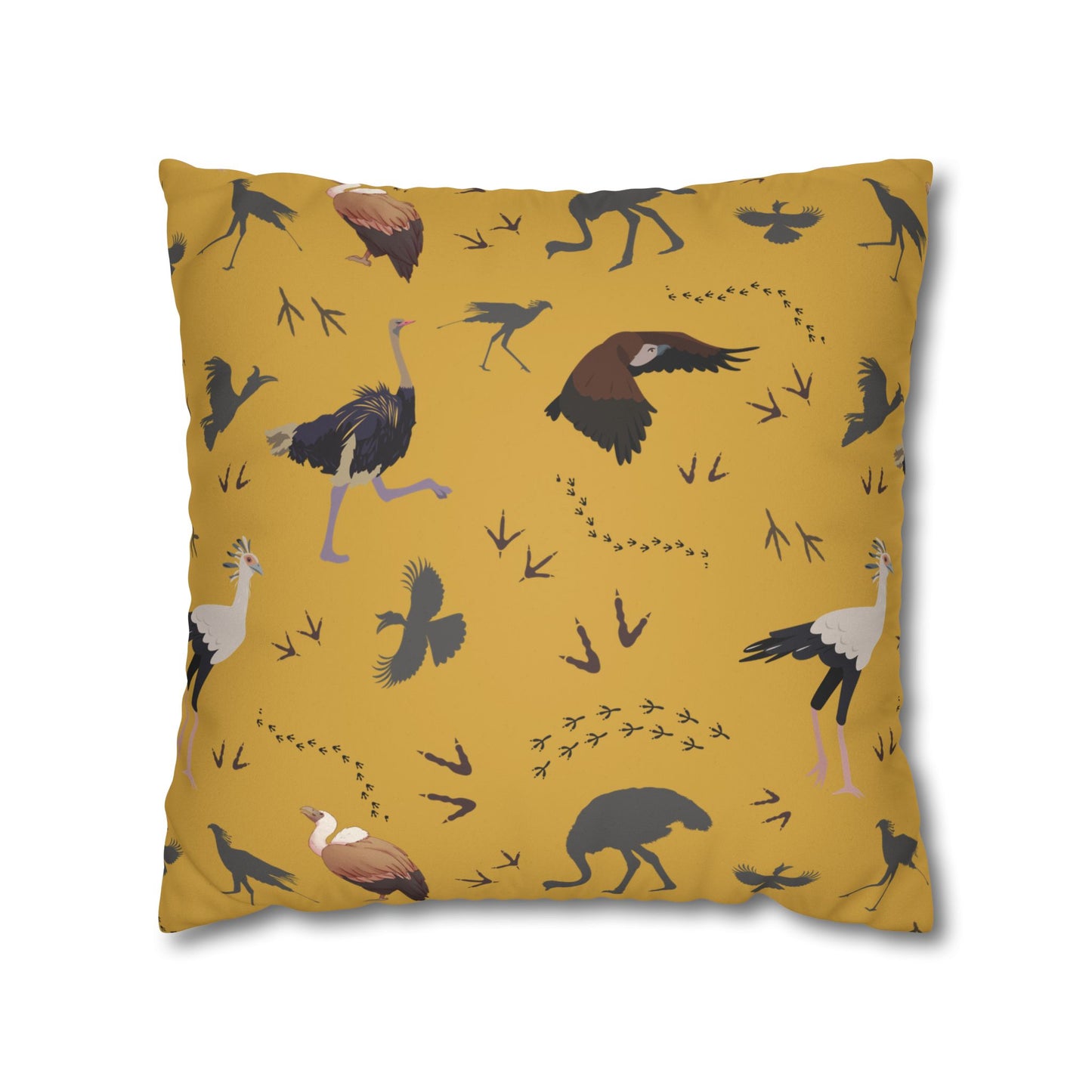 Safari Bird Lux Faux Suede Pillow Cover (Mustard) – 18" x 18" & 20" x 20"
