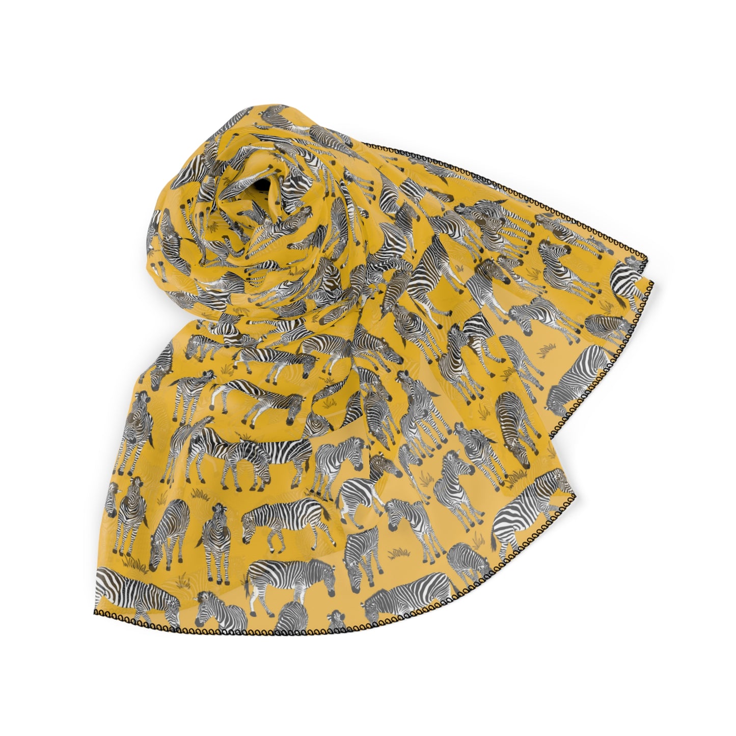 Zebra Herd Print Poly Scarf (Yellow), Stylish Scarf for Animal Lovers, Lightweight Fashion Accessory, Perfect Gift for Any Occasion