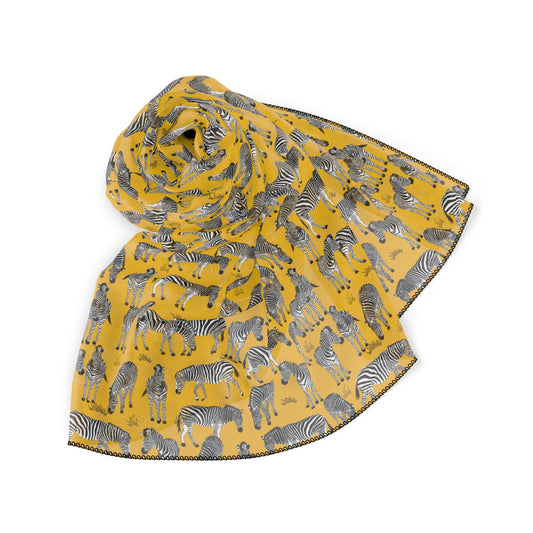 Zebra Herd Print Poly Scarf (Yellow), Stylish Scarf for Animal Lovers, Lightweight Fashion Accessory, Perfect Gift for Any Occasion