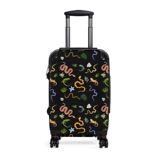 Dancing Reptile Travel Suitcase with Airplane Design, Luggage for Travelers, Custom Travel Bag, Vacation Essentials, Chic Carry-On