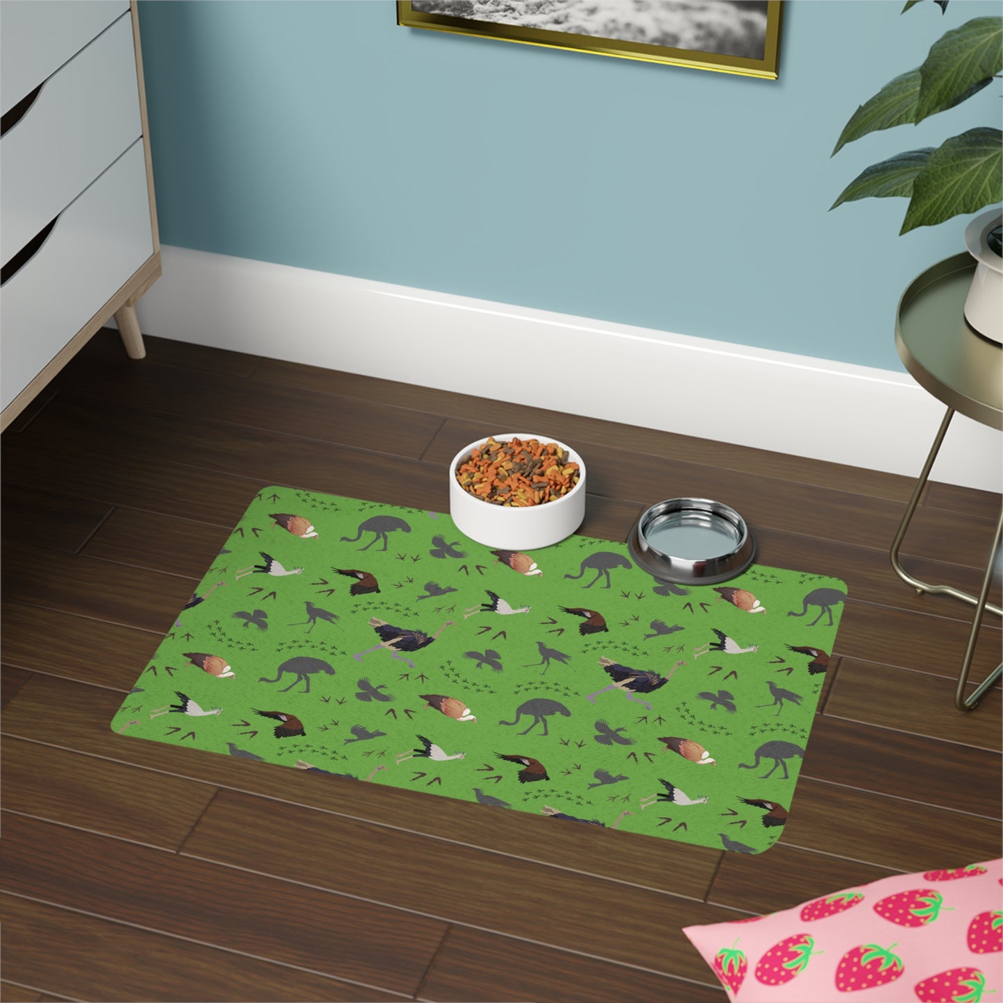 Whimsical Safari Bird Pet Food Mat for Dogs & Cats, Non-Slip Pet Feeding Place, Cute Animal Print, Dog/Cat Feeding Mat, Home Decor for Pet Lovers