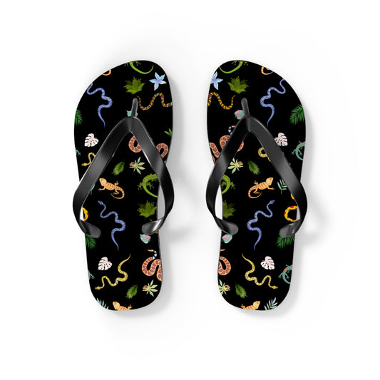 Dancing Reptile Print Flip Flops, Summer Sandals, Beach Footwear, Vacation Essentials, Gift for Nature Lovers, Cute Outdoor Wear