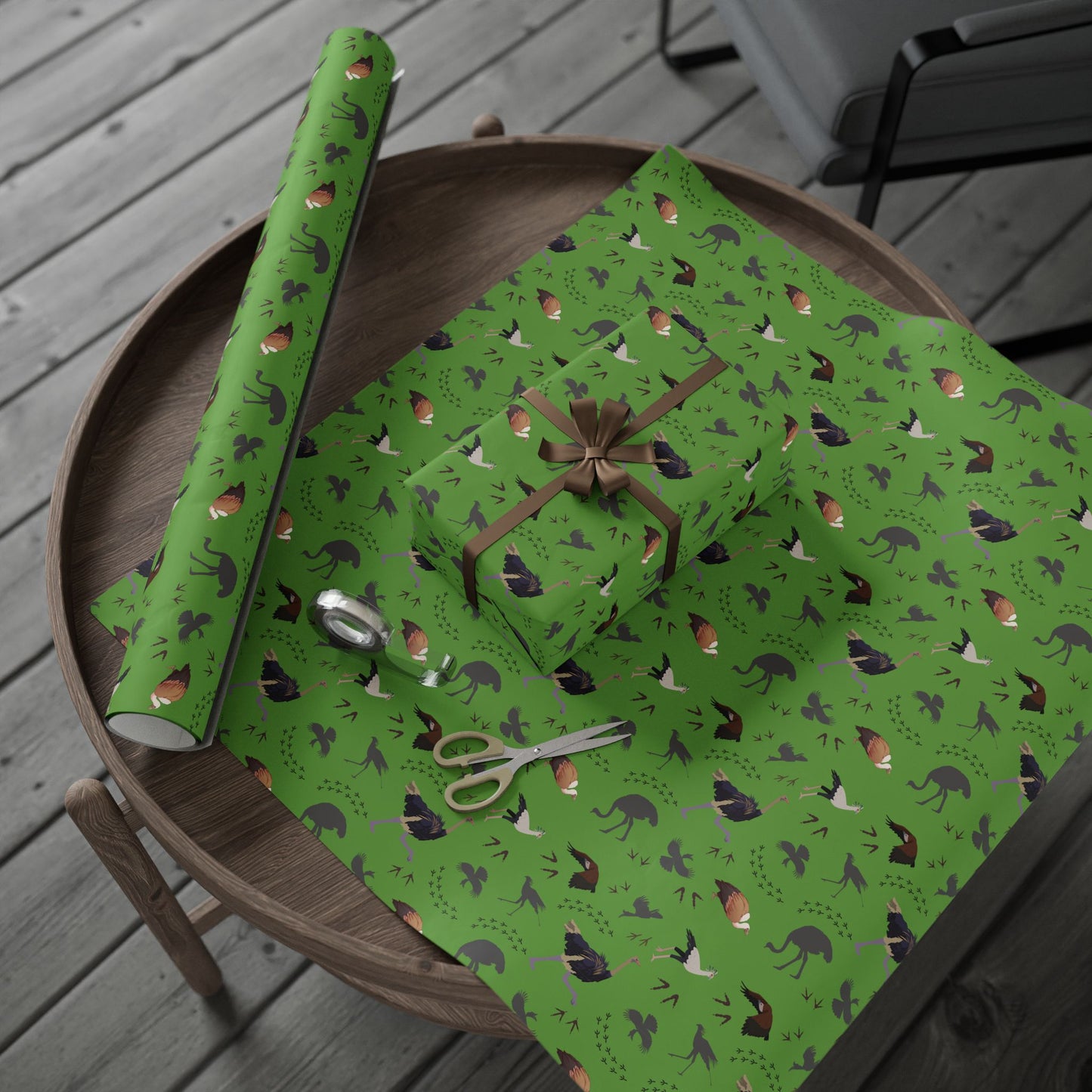 Whimsical Safari Bird Wrapping Paper (Green)
