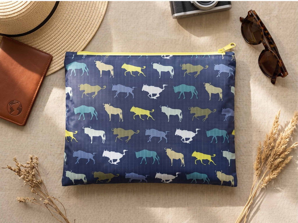 Wildebeest Stampede Travel Pouch | Navy Recycled Ripstop Organizer