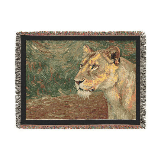 Woven Blanket Lion Design "Eyes of Intent"