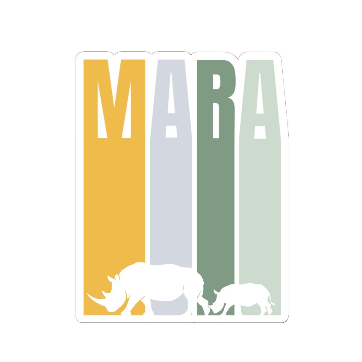 Safari Themed, Mummy and baby Rhino, Masai Mara, Green Yellow, Vibrant Kiss-Cut Stickers for Laptop, Scrapbooking, Gifts, Eco-Friendly Decor, Customizable Designs