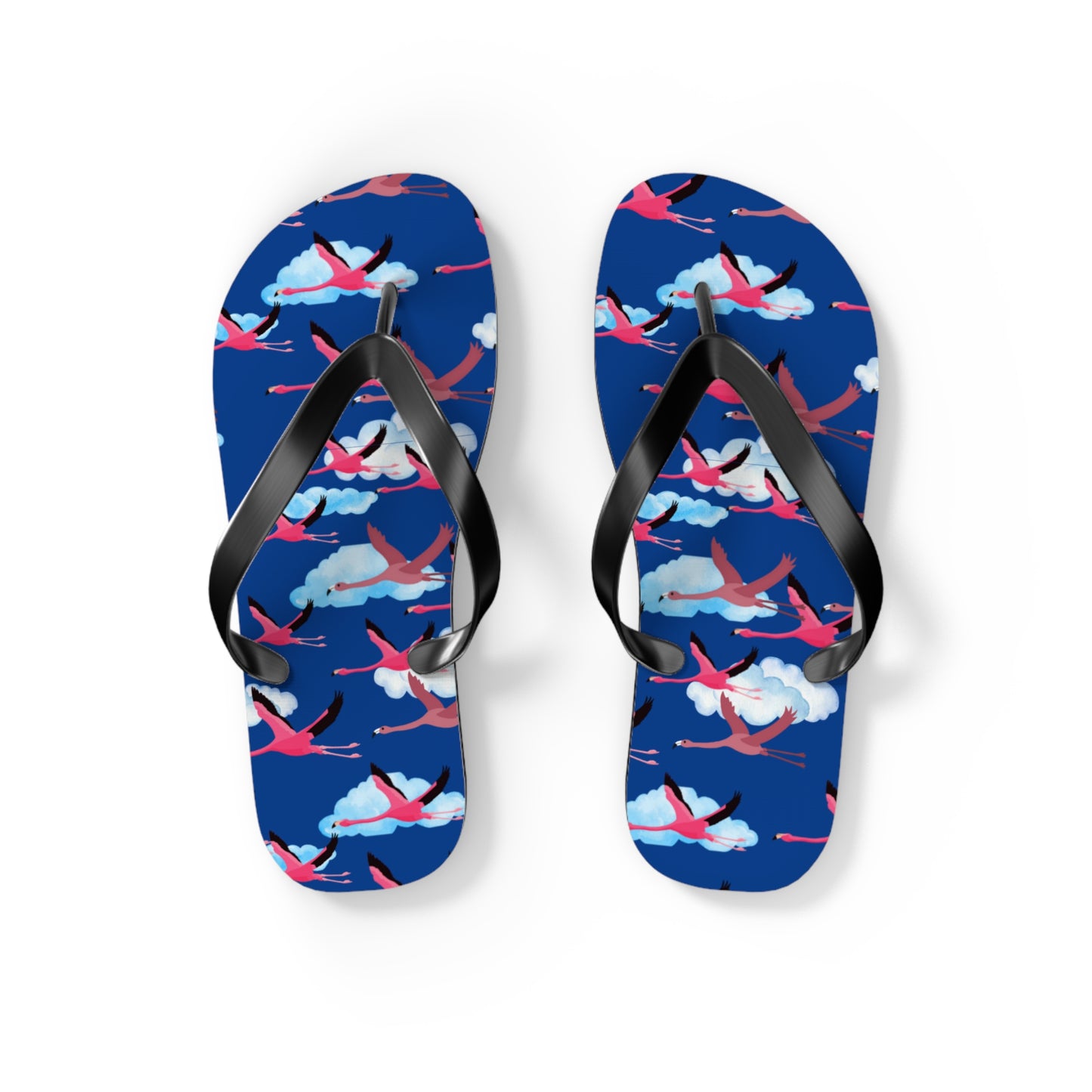 Flying Flamingo Print Flip Flops (Blue), Summer Sandals, Beach Footwear, Vacation Essentials, Gift for Nature Lovers, Cute Outdoor Wear