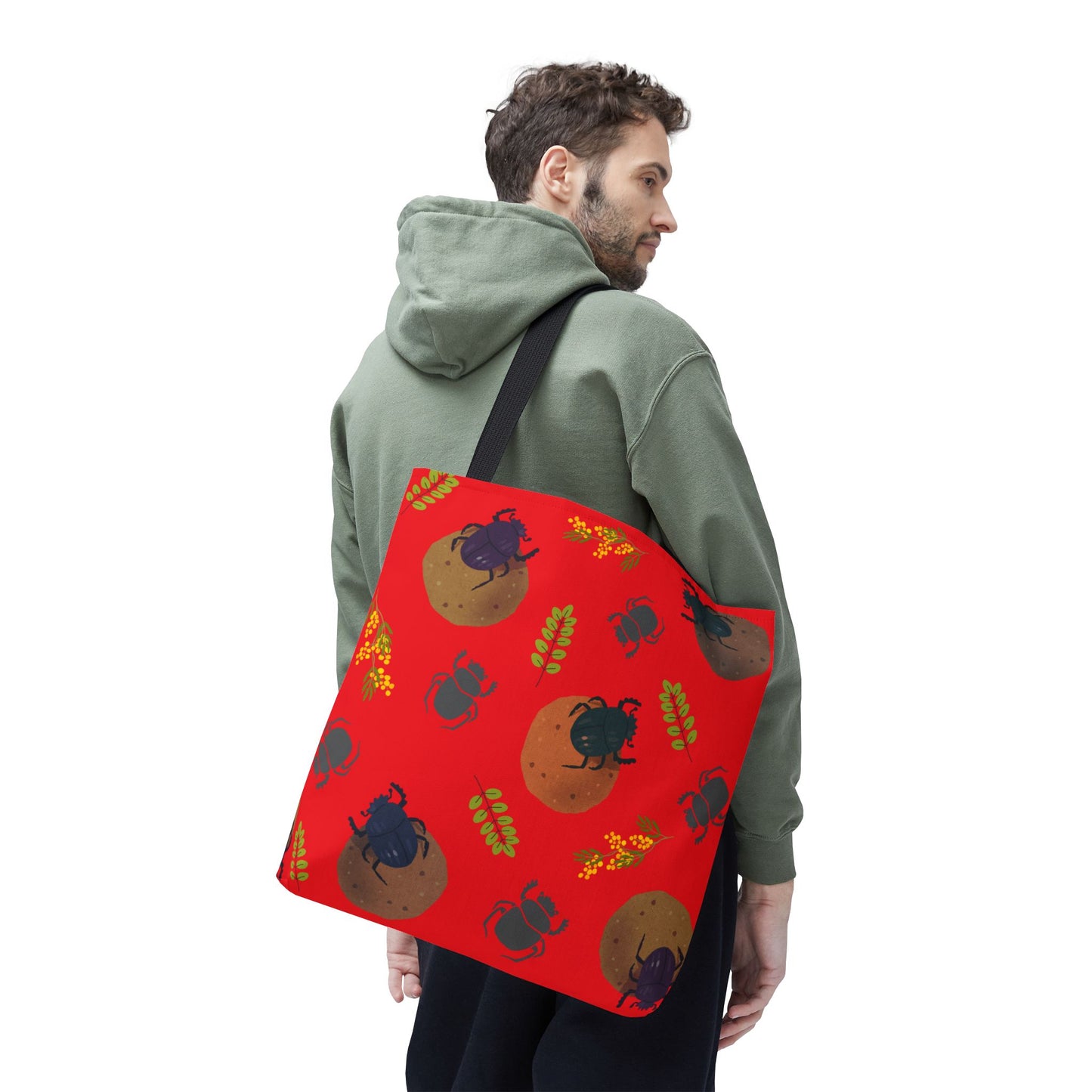 Whimsical Dung Beetle Tote Bag (Red), Perfect for Animal Lovers, Halloween, Eco-Friendly Bag, Gift for Pet Owners, Shopping Bag, Halloween Gift