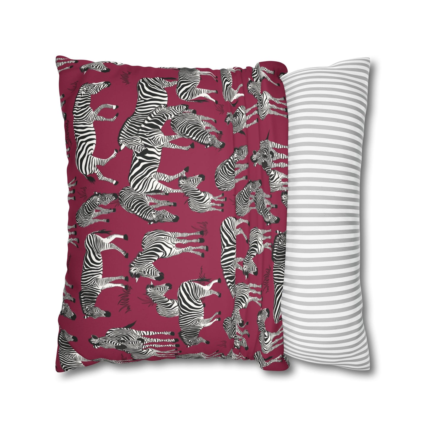 Zebra Herd Lux Faux Suede Throw Pillow Cover – 18" x 18" & 20" x 20" (Crimson Berry)