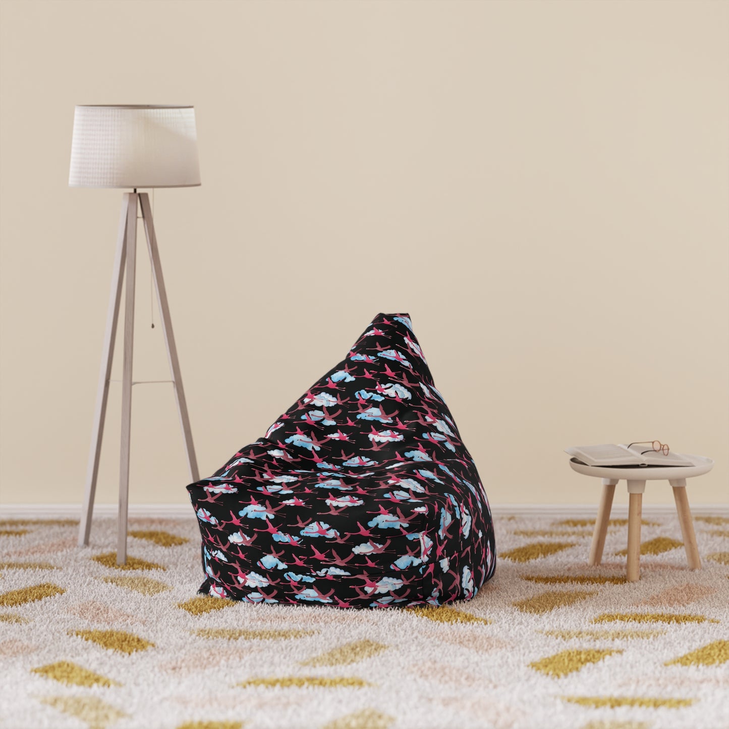 Bean Bag Chair Cover - Flying Flamingo Pattern (Black)