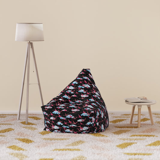 Bean Bag Chair Cover - Flying Flamingo Pattern (Black)