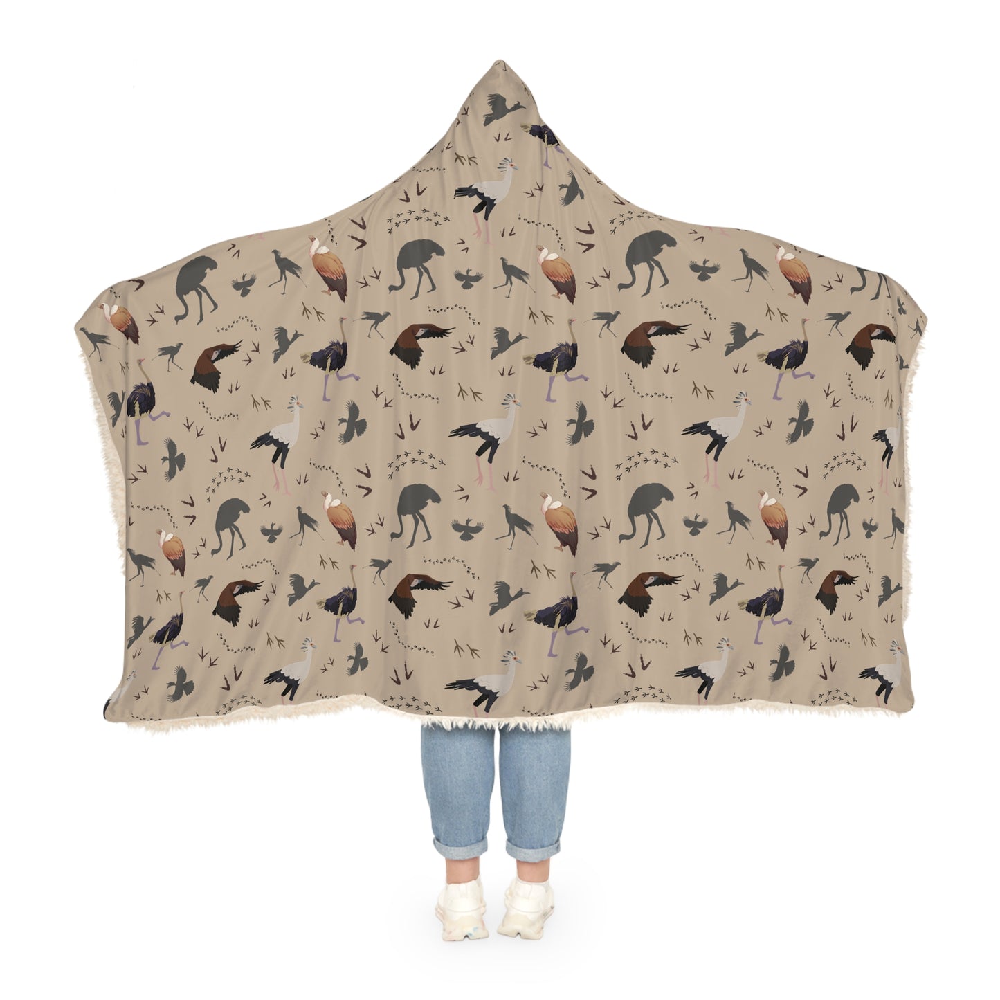 Hooded Snuggle Blanket - Whimsical Safari Bird Print (Blush Clay)