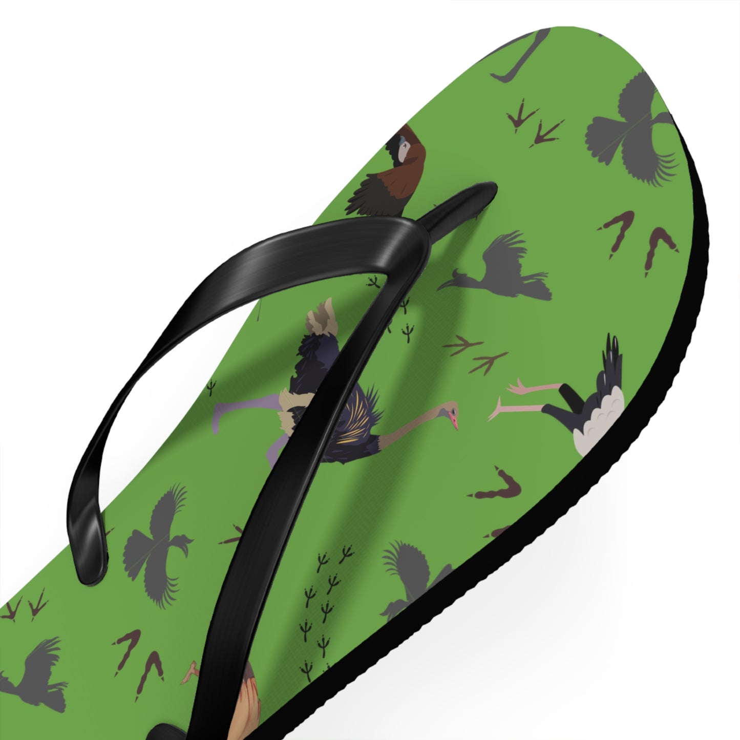 Safari Bird Print Flip Flops (Green), Summer Sandals, Beach Footwear, Vacation Essentials, Gift for Nature Lovers, Cute Outdoor Wear