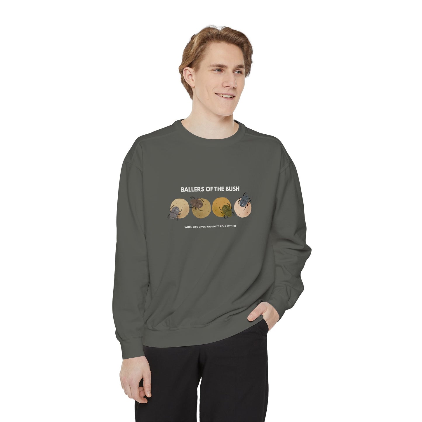 Rolling Dung Beetle Design Sweatshirt, Cozy Unisex Pullover, Perfect for Nature Lovers, Gifts for Biologists, Casual Layering Piece
