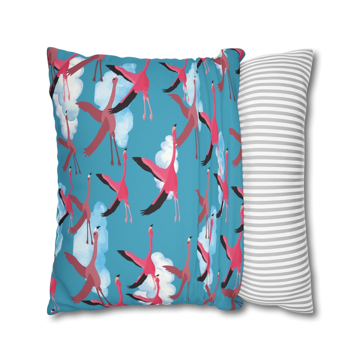 Flying Flamingo Lux Faux Suede Pillow Cover (Blue Sky) – 18" x 18" & 20" x 20"