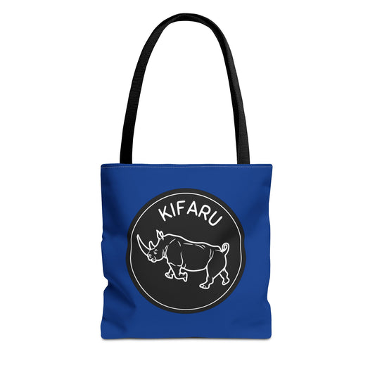 Vibrant Safari Animal-Themed White Rhino Tote Bag (Blue), Kiswahili Name, Eco-Friendly Shopping Bag, Stylish Daily Use, Gift for Nature Lovers, Kifaru Design