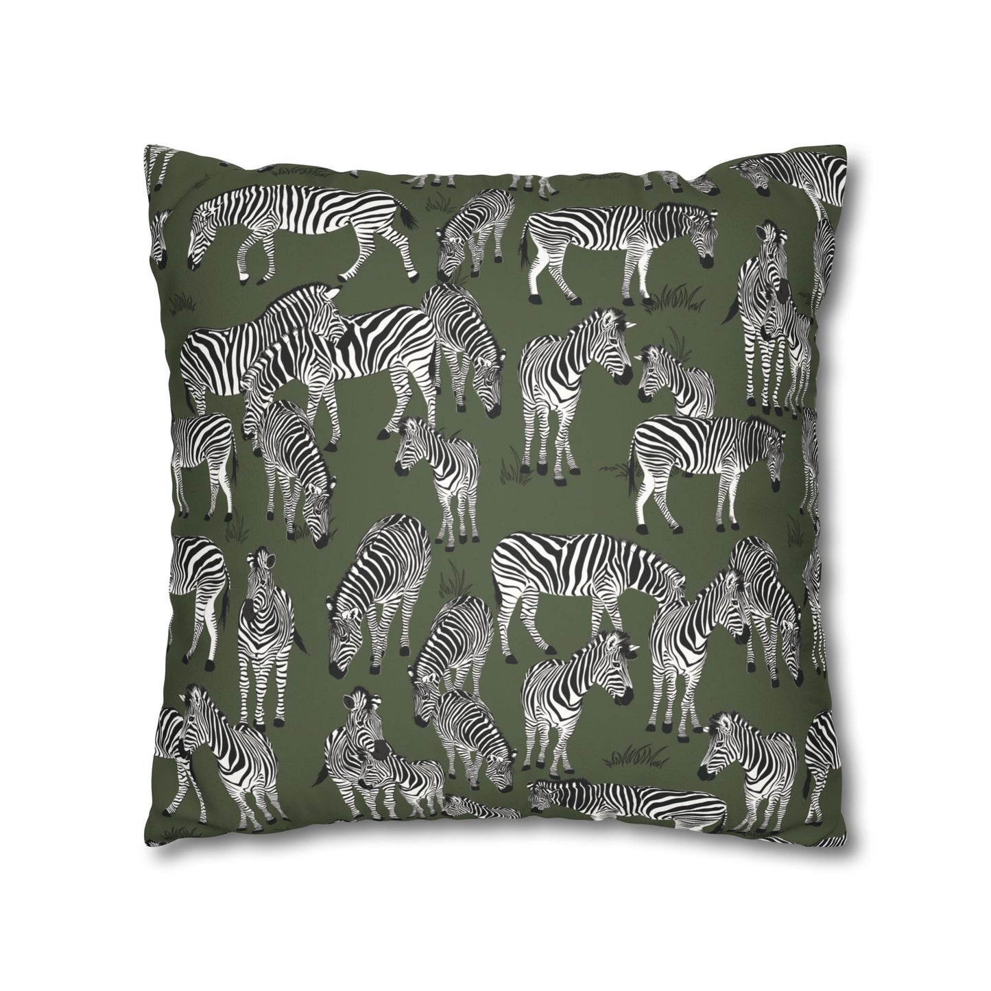 Zebra Herd Lux Faux Suede Throw Pillow Cover – 18" x 18" & 20" x 20" (Moss)