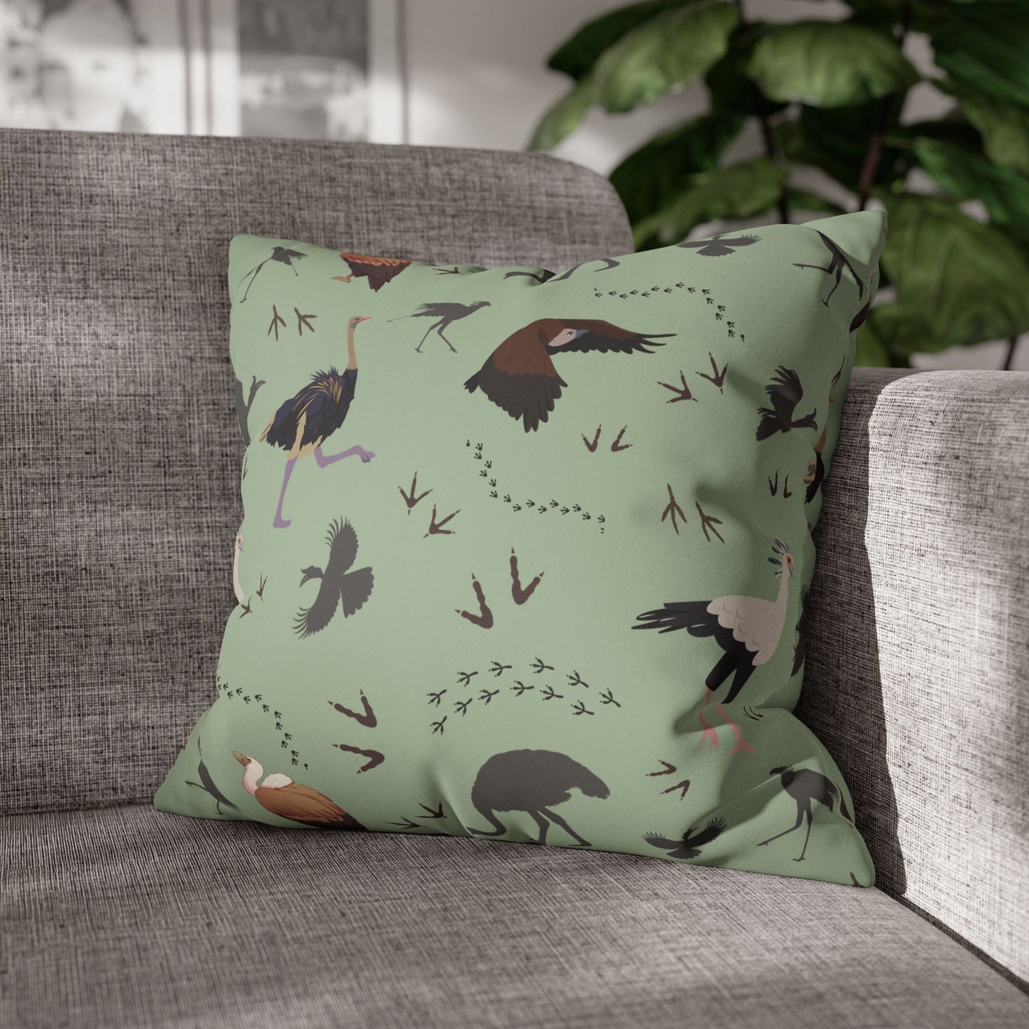 Safari Bird Lux Faux Suede Pillow Cover (Sage)– 18" x 18" & 20" x 20"