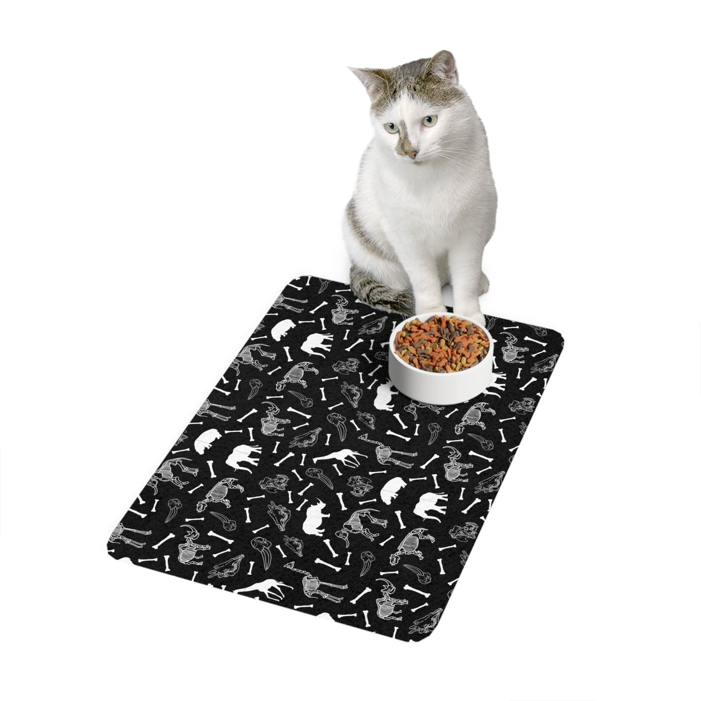 Whimsical Safari Animal Skeleton Pet Food Mat for Dogs & Cats, Non-Slip Pet Feeding Place, Cute Animal Print, Dog/Cat Feeding Mat, Home Decor for Pet Lovers