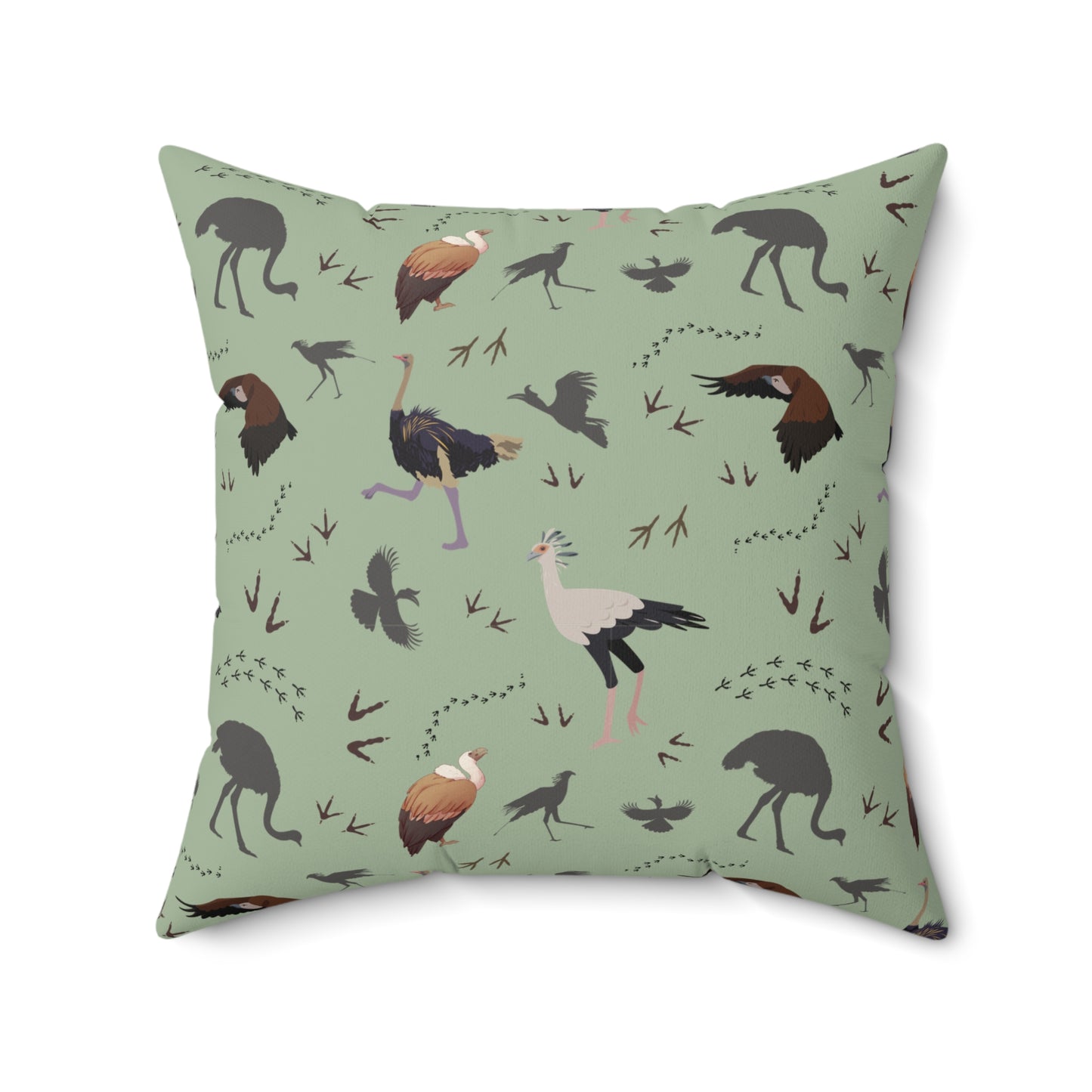 Safari Bird Print Lux Faux Suede Throw Pillow with Insert – 18" x 18" & 20" x 20" (Sage)