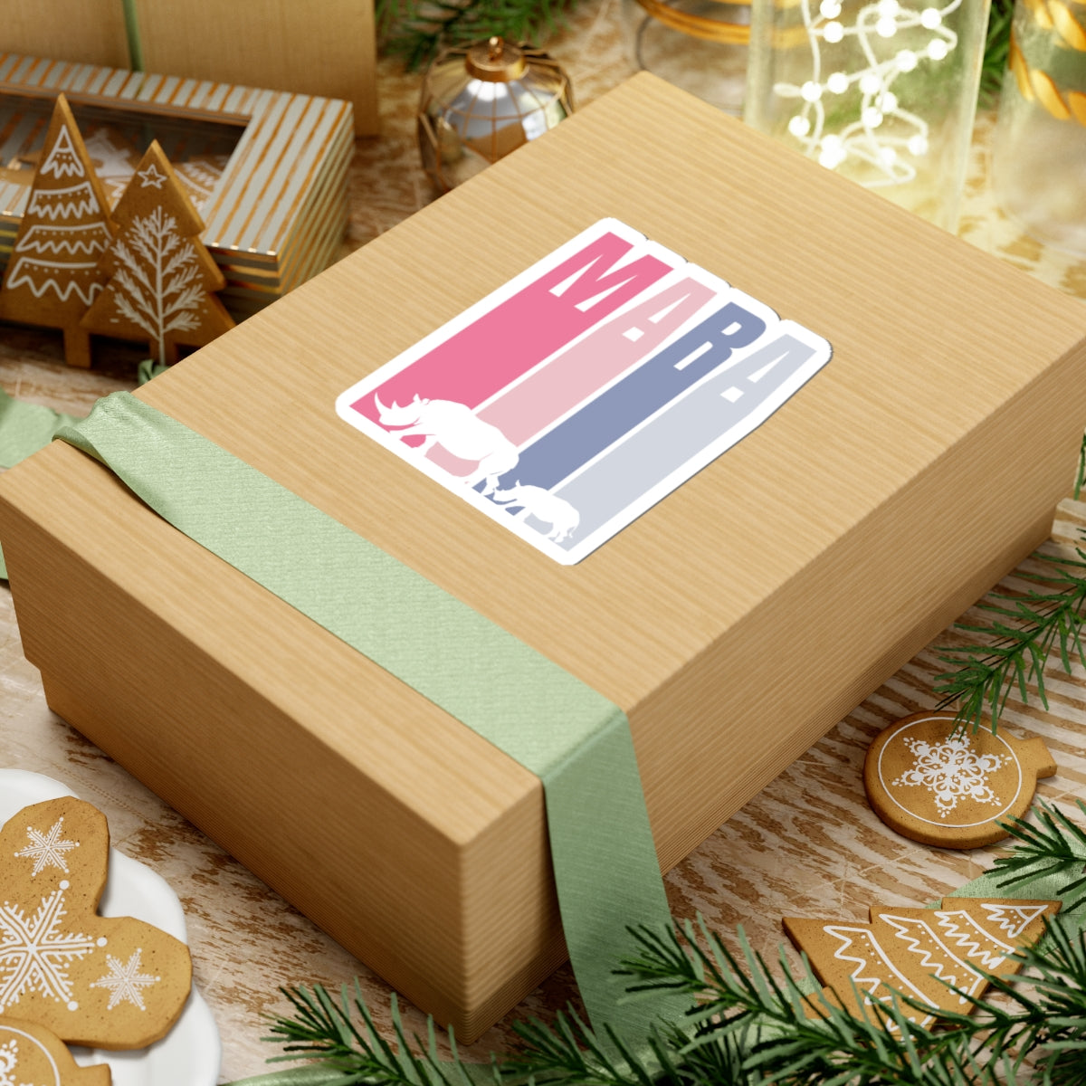 Safari Themed, Mummy and baby Rhino, Masai Mara, Pink, Vibrant Kiss-Cut Stickers for Laptop, Scrapbooking, Gifts, Eco-Friendly Decor, Customizable Designs